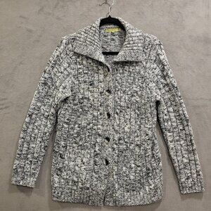Carolyn Taylor Cardigan Sweater Women‎ Size Large Black White Button Front Warm